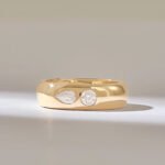 Two Natural Diamond Dome Ring, Gold Chunky Wedding Band Women, 0.49CT Natural Diamond Bombe Ring