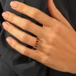 14K Solid Gold 5 Stone Oval Garnet Ring - Image 3