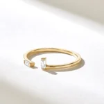 Baguette Natural Diamond Open Wedding Band | 18K Solid Gold Gap Stacking Ring For Women - Image 3