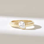 14k Gold Natural Diamond Pear Engagement Ring: Solitaire Bezel Setting for Women - Image 2