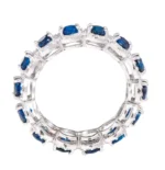 14K Solid Gold 3.39 Carat Sapphire and Diamond Cluster Eternity Band Ring - Image 3