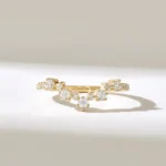 Natural Diamond Curved Ring |  14k Solid Gold Chevron Ring - Image 2