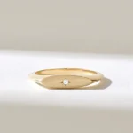 Natural Diamond Slim Star Signet Ring | 14k Flat Top Oval Pinky Ring | Solid Gold Dainty - Image 2