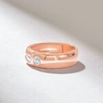 Two Natural Diamond Dome Ring, Gold Chunky Wedding Band Women, 0.49CT Natural Diamond Bombe Ring - Image 6