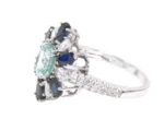 18K Solid Gold Paraiba Tourmaline | Sapphire and Diamond Cocktail Ring - Image 3