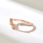 Natural Diamond Curved Ring |  14k Solid Gold Chevron Ring - Image 5