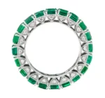 18K Solid Gold Natural Emerald and Diamond Eternity Band Ring - Image 3