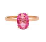 18K Solid Gold Pink Sapphire Oval-Cut Ring in Prong Setting