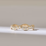 Pave Natural Diamond Wave Ring | Solid Gold Wedding Band | Minimalist Zigzag Band - Image 2
