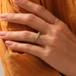 Natural Diamond Slim Star Signet Ring | 14k Flat Top Oval Pinky Ring | Solid Gold Dainty - Image 3