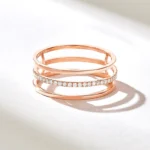 Pave Natural Diamond Fidget Ring | 18K Solid Gold Spinner Ring Women | Three Row Ring - Image 5