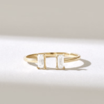 18k Gold Natural Diamond Open Wedding Band, Elegant Baguette Cuff Ring for Women - Image 2