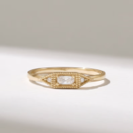 Natural Diamond Baguette Signet Ring | 18K Solid Gold Vintage Pinky Ring For Women - Image 2