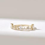 Natural Diamond Crown Stackable Ring: Unique 14k Solid Gold Bridal Ring for Women - Image 2