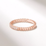 Natural Diamond Pave Chain Ring: 18K Solid Gold Slim Cuban Link Eternity Ring for Women - Image 5