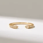 Moissanite Diamond Cuff Ring | Solid Gold Open Stacking Ring | 14K Pave Moissanite Diamond Wrap Ring - Image 2