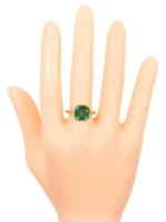 14K Solid Gold Cushion-Cut Natural Emerald Solitaire Ring - Image 4