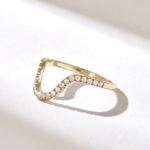 Natural Diamond Curved Band | 14k Contour Ring Enhancer | Solid Gold Pave Arch Ring - Image 4