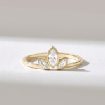 Natural Diamond Lotus Engagement Ring: 18K Solid Gold Marquise Trilogy Promise Ring - Image 2
