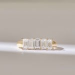 Emerald Cut Natural Diamond Wedding Ring: Dainty 5 Stone Band for Women - Image 2