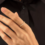 Natural Diamond Bamboo Ring: 18K Solid Gold Stacking Ring for Women, Pave Bone Design - Image 3