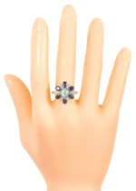 18K Solid Gold Paraiba Tourmaline | Sapphire and Diamond Cocktail Ring - Image 5