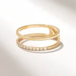 Stunning Pave Natural Diamond Double Wedding Band | 18K Solid Gold Minimal Ring Enhancer - Image 4