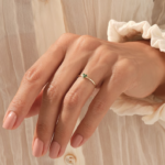 14K Solid Gold Minimalist Emerald Trio Ring