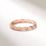 14k Gold Natural Diamond Twisted Half Eternity Ring, Dainty Rope Wedding Band for Women - Image 6