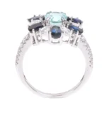 18K Solid Gold Paraiba Tourmaline | Sapphire and Diamond Cocktail Ring - Image 4