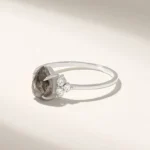 14k Gold Vintage Pear Salt and Pepper Diamond Engagement Ring, Solid Gold Ring - Image 5