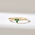 14K Solid Gold Minimalist Emerald Trio Ring - Image 2