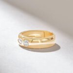 Two Natural Diamond Dome Ring, Gold Chunky Wedding Band Women, 0.49CT Natural Diamond Bombe Ring - Image 4