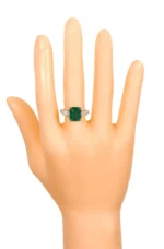 14K Solid Gold 6.24 Carat Lab Grown Vivid Green Emerald and Diamond Cocktail Ring - Image 4