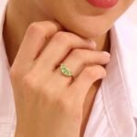 14K Solid Gold Pave Emerald Boho Ring