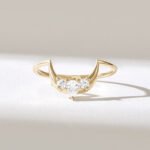 Natural Diamond Tiara Arch Ring, 14k Gold Dainty Wedding Band, Pear Contour Ring - Image 2