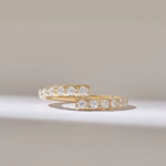 14k Solid Gold Ascending Natural Diamond Bypass Composition Ring, Stackable Pave Wedding - Image 2