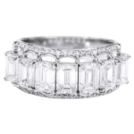 18k Gold Solitaire Emerald-Cut Moissanite Diamond Half-Band Ring For Women