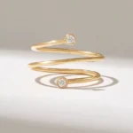 Natural Diamond Bezel Spiral Ring | 18k Wrap Around Ring | Solid Gold Thin Coil Ring - Image 2