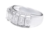 18k Gold Solitaire Emerald-Cut Moissanite Diamond Half-Band Ring For Women - Image 2