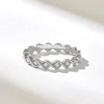 Braided Bezel Natural Diamond | 14k Women's Eternity Band | Unique Bridal Stack Ring - Image 5