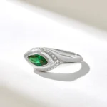 14K Solid Gold Emerald Evil Eye Ring - Image 5