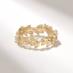 Natural Diamond Pave Leaf Ring | Solid Gold Vine Eternity Wedding Band | Dainty Ring - Image 4