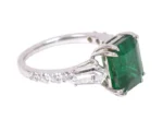 14K Solid Gold 6.24 Carat Lab Grown Vivid Green Emerald and Diamond Cocktail Ring - Image 2
