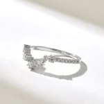 Natural Diamond Curved Ring |  14k Solid Gold Chevron Ring - Image 6