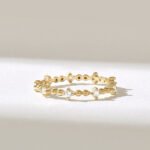 14k Gold Natural Diamond Stacking Ring: Minimalist Dot Eternity Band with Thin Design - Image 2