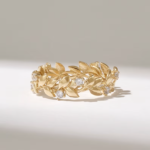 Natural Diamond Pave Leaf Ring | Solid Gold Vine Eternity Wedding Band | Dainty Ring - Image 2