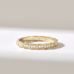 14K Solid Gold  Moissanite Diamond Eternity Wedding Band: Solid Gold Stacking Ring, Wide Bridal Band - Image 2