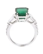 14K Solid Gold 6.24 Carat Lab Grown Vivid Green Emerald and Diamond Cocktail Ring - Image 3