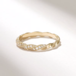 14k Gold Natural Diamond Twisted Half Eternity Ring, Dainty Rope Wedding Band for Women - Image 4